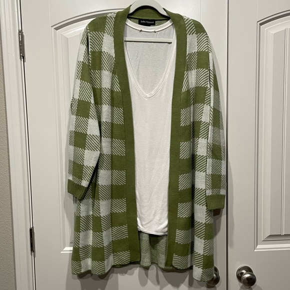3XL Green Plaid Long Cardigan - Picture 1 of 4